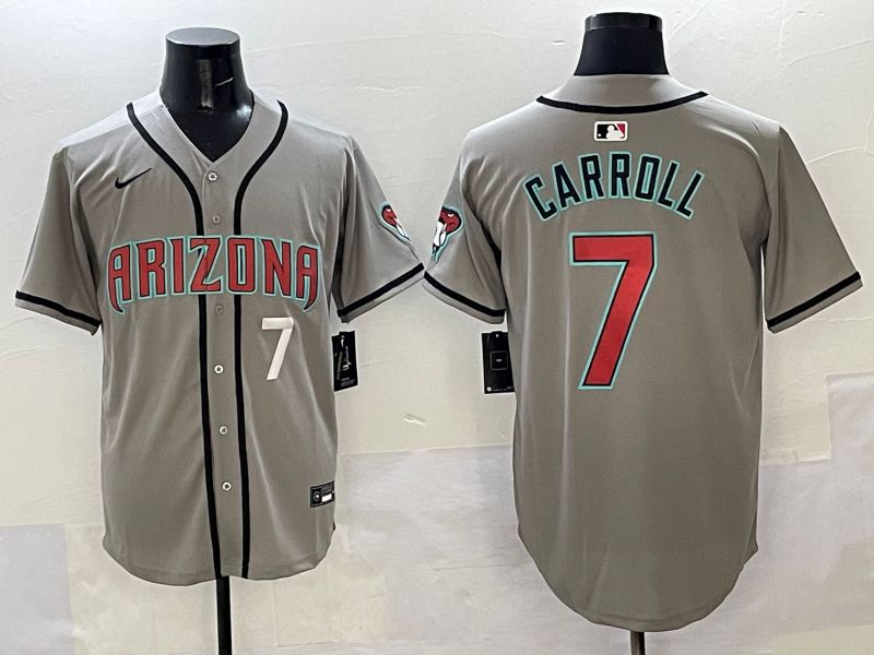 Men Arizona Diamondback 7 Carroll Grey Game Nike 2025 MLB Jersey style 32